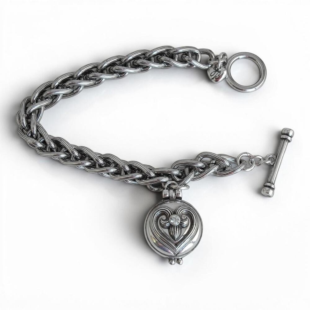 Brighton Magnetic Heart Locket Charm Bracelet Silver Plated Toggle Fits 7.5"